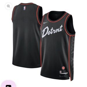 Nike Black Detroit Script Basketball Jersey with Red Trim